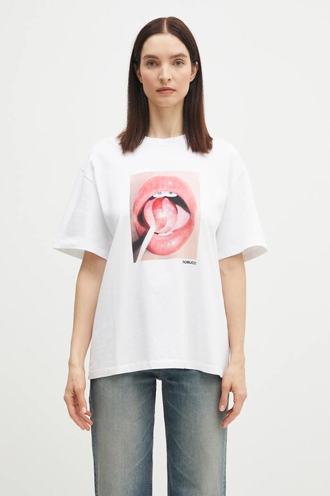 Fiorucci tricou din bumbac Lollipop Mouth Print Boxy T-Shirt femei, culoarea alb, U02SPTSH103CJ01WH09