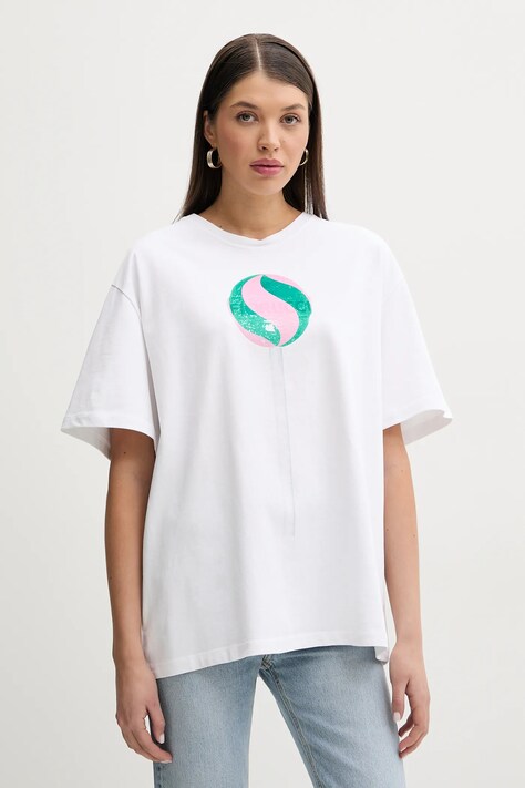 Fiorucci tricou din bumbac Big Lollipop Print Boxy T-Shirt femei, culoarea alb, U02SPTSH103CJ01WH04
