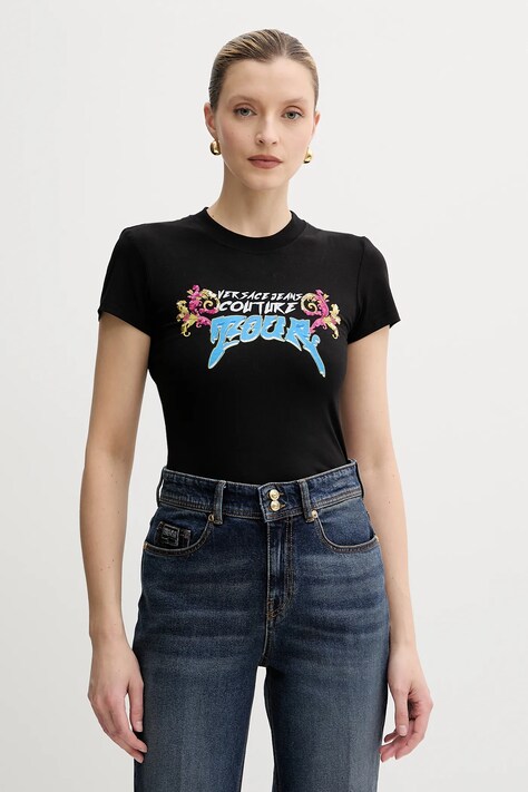 Tričko Versace Jeans Couture dámské, černá barva, 78HAH606 J0035