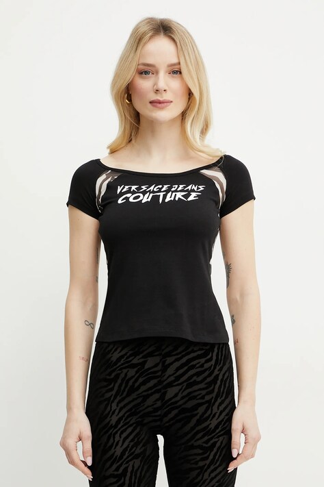 Tričko Versace Jeans Couture černá barva, 78HAH6A8 J0020