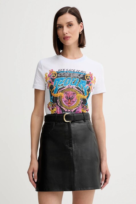 Хлопковая футболка Versace Jeans Couture женская цвет белый 78HAHC03 CJ01C