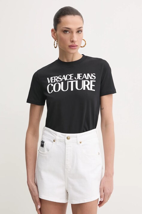 Bavlněné tričko Versace Jeans Couture černá barva, 78HAHE05 CJ00E