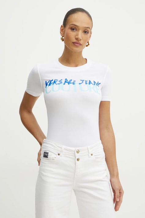 Versace Jeans Couture tricou femei, culoarea alb, 78HAHE06 CJ02E