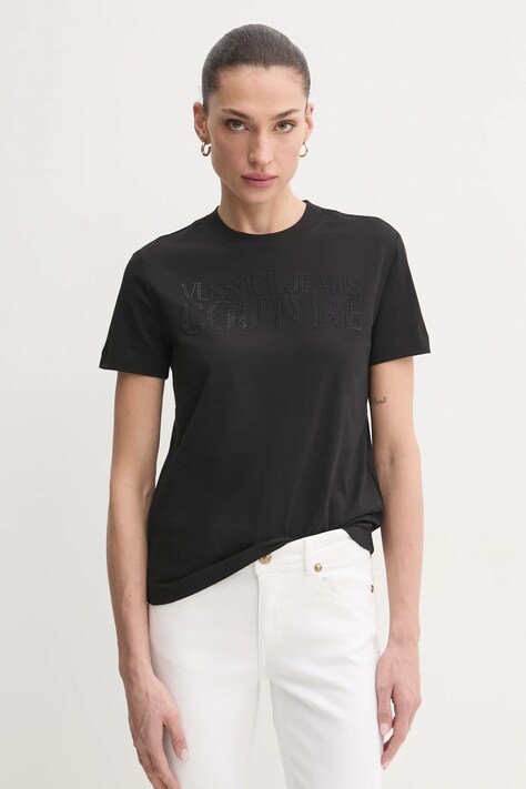 Bavlněné tričko Versace Jeans Couture černá barva, 78HAHS04 CJ00S