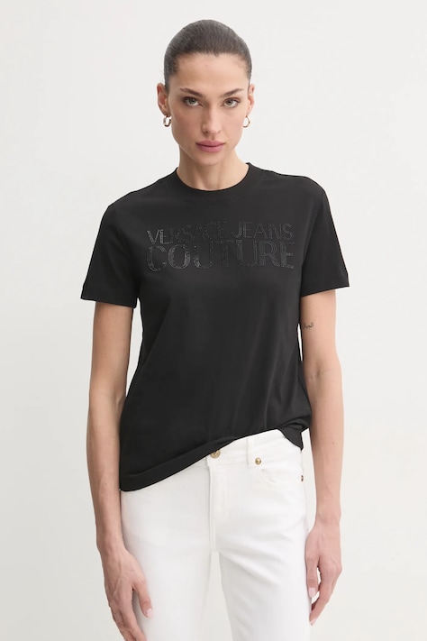 Bavlněné tričko Versace Jeans Couture černá barva, 78HAHS04 CJ00S