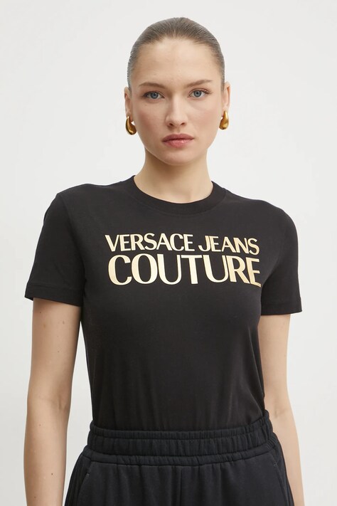Versace Jeans Couture pamut póló női, fekete, 78HAHT01 CJ00T