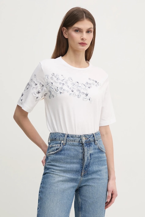 Памучна тениска Sisley в бяло 3096L106T