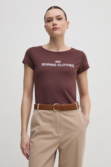 Памучна тениска Sisley в кафяво 3I1XL106Q