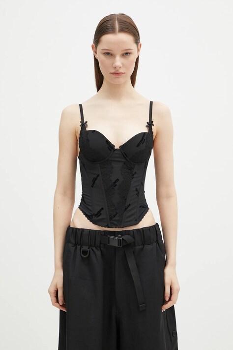 VETEMENTS top Corset Top culoarea negru, cu imprimeu, WA66TO200B