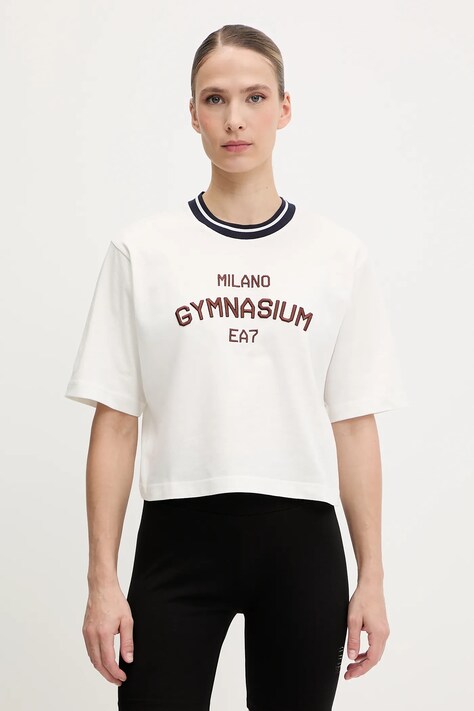 Bavlněné tričko EA7 Emporio Armani dámské, bílá barva, AF13243.7W000148