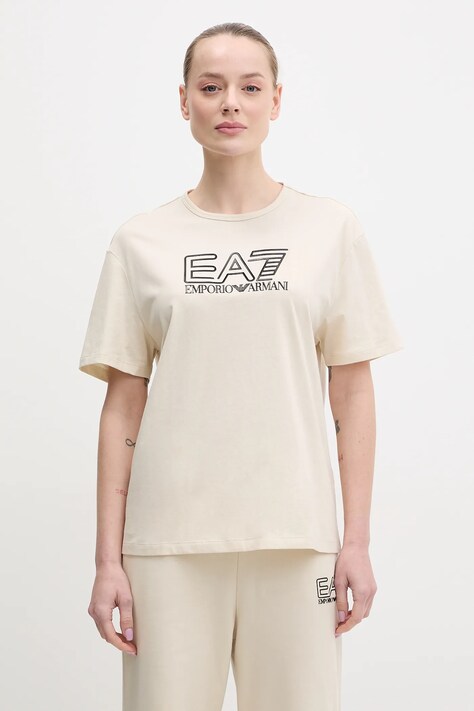 Памучна тениска EA7 Emporio Armani в бежово AF12503.7W000098