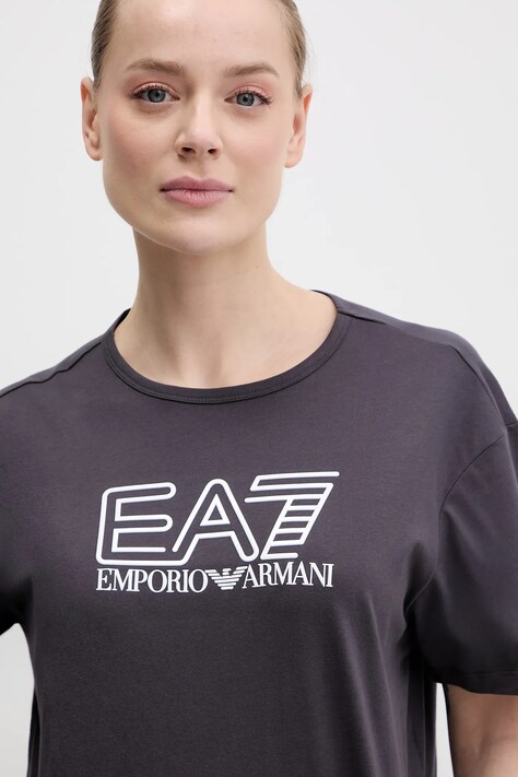 Бавовняна футболка EA7 Emporio Armani жіноча колір коричневий AF12503.7W000098