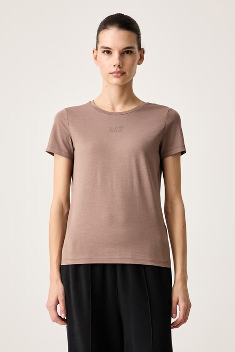 EA7 Emporio Armani T-shirt damski z bawełną brązowy AF12115.7W000072