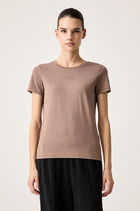 EA7 Emporio Armani T-shirt damski z bawełną brązowy AF12115.7W000072