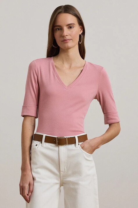 Bavlnené tričko Lauren Ralph Lauren dámske, ružová farba, 200815843