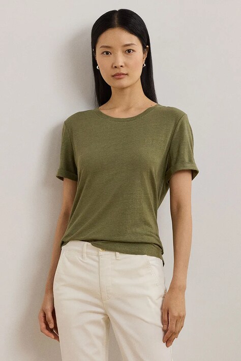 Plátěné tričko Lauren Ralph Lauren zelená barva, 200963871