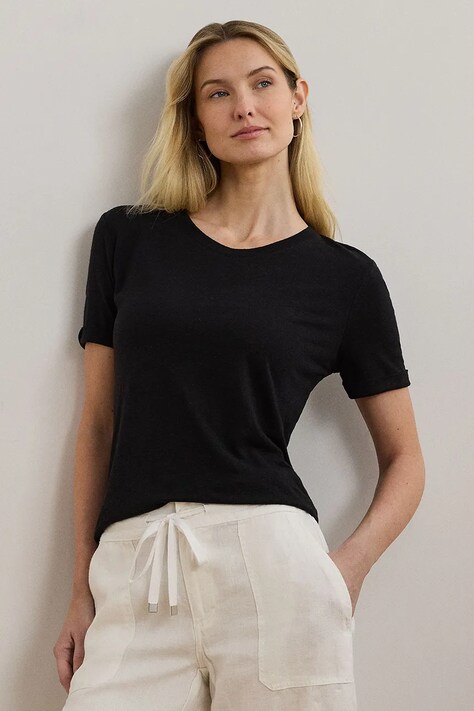 Льняна футболка Lauren Ralph Lauren жіноча колір чорний 200963871