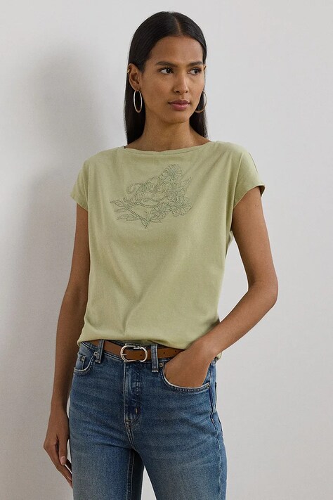 Lauren Ralph Lauren pamut póló női, zöld, 200963933