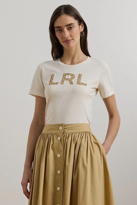 Lauren Ralph Lauren tricou din bumbac culoarea bej, 200963950