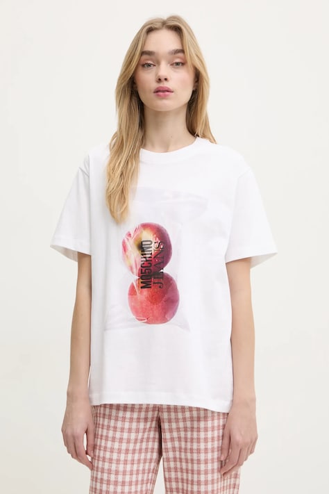 Хлопковая футболка Moschino Jeans женская цвет белый 0707 3229