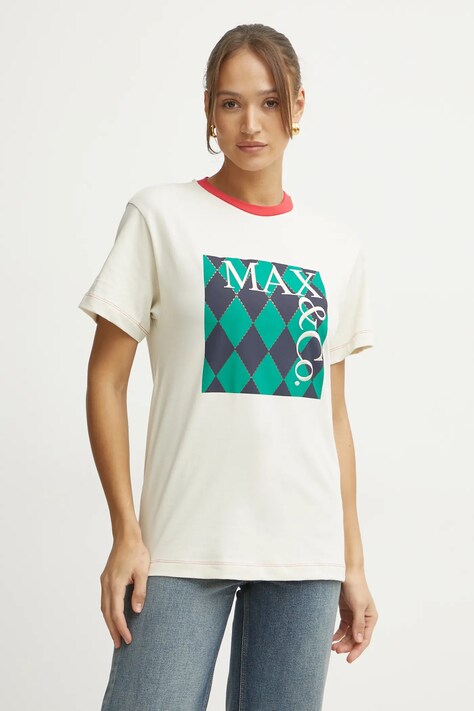 MAX&Co. tricou din bumbac femei, culoarea bej, 2518971041200