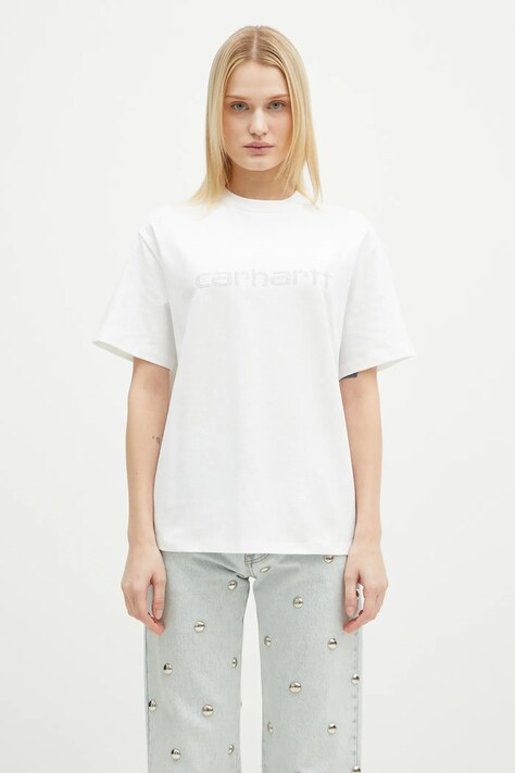 Carhartt WIP tricou din bumbac Rivet Script femei, culoarea alb, I034406.0YFXX