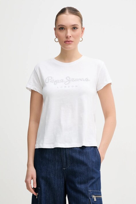 Pepe Jeans tricou din bumbac RYLEIGH femei, culoarea alb, PL506014