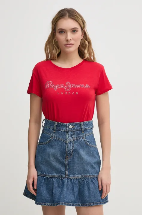 Pepe Jeans tricou din bumbac RYLEIGH femei, culoarea rosu, PL506014