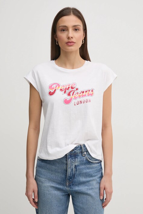 Pepe Jeans tricou din bumbac ROSALIE femei, culoarea alb, PL506033