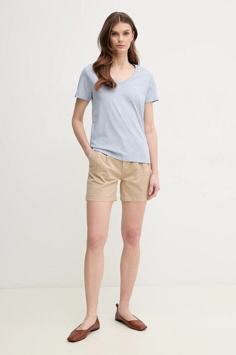 Бавовняна футболка Pepe Jeans MACY V-NECK — SS25-TSD0UG, блакитний — фото 2