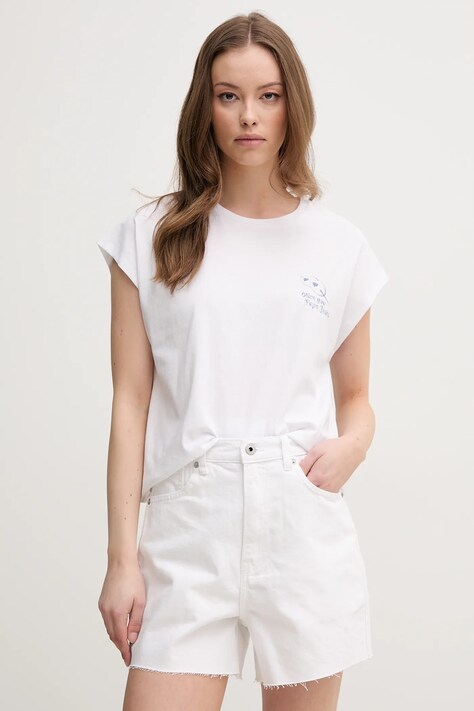 Pepe Jeans tricou din bumbac VIRGINIA femei, culoarea alb, PL506055