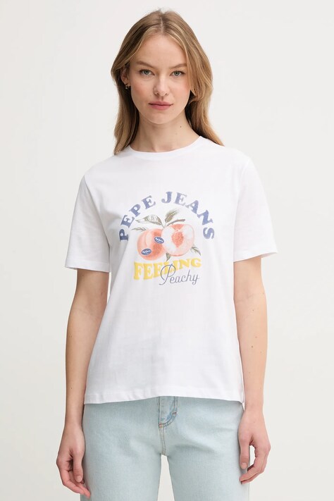 Pepe Jeans tricou din bumbac VENUSA femei, culoarea alb, PL506056