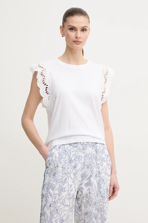 Pepe Jeans tricou din bumbac VIC femei, culoarea alb, PL506067