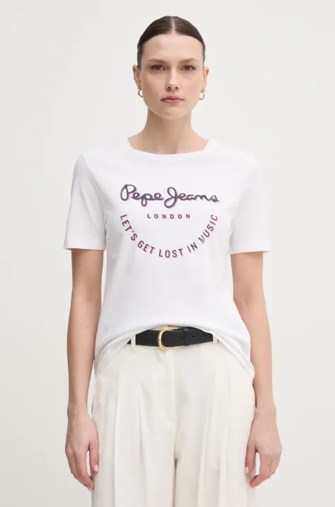 Pepe Jeans tricou din bumbac RUMER femei, culoarea alb, PL506072