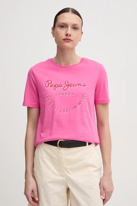 Хлопковая футболка Pepe Jeans RUMER женская цвет розовый PL506072