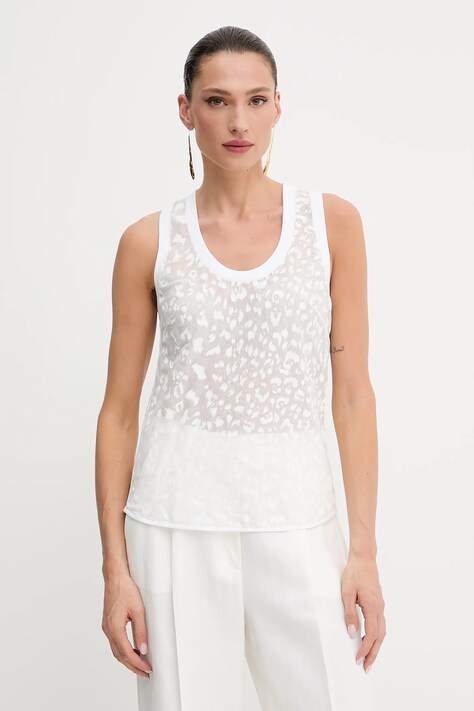 Pinko bluză din amestec de matase culoarea alb, cu imprimeu, 105260 A2MN