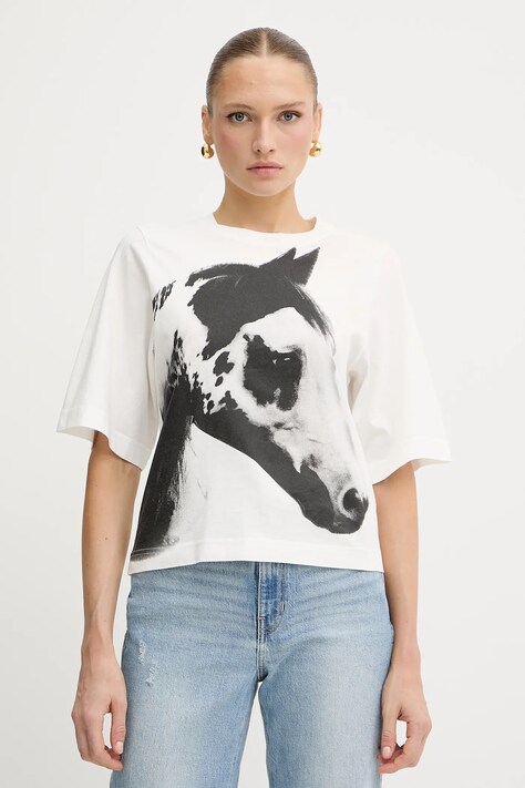 Pinko tricou din bumbac REIMAGINE by Patrick Mcdowell culoarea alb, 105086 A2K1
