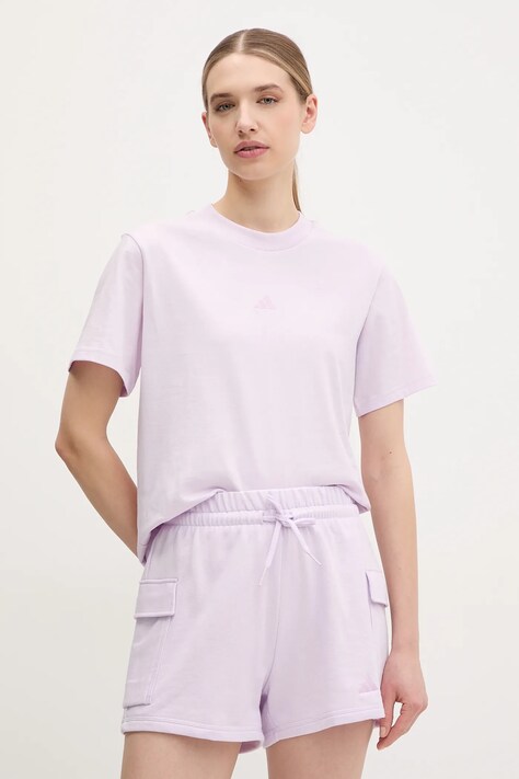 adidas tricou din bumbac Essentials femei, culoarea violet, JI6078