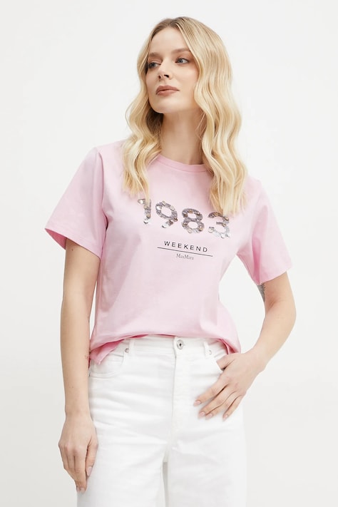 Pamučna majica Weekend Max Mara za žene, boja: ružičasta, 2515971041600