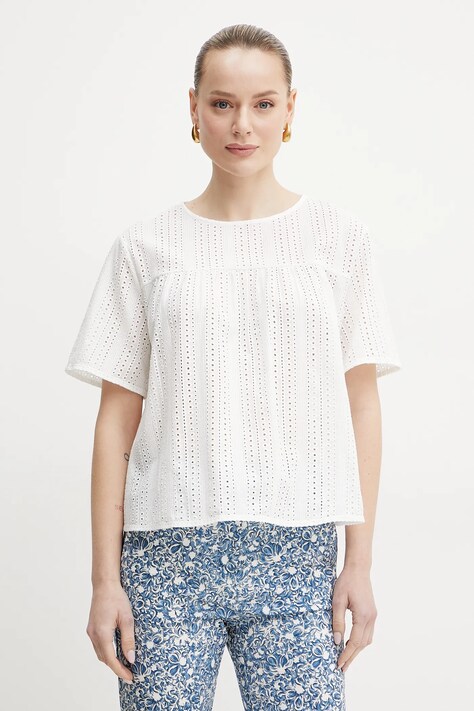 Weekend Max Mara bluza din bumbac femei, culoarea alb, neted, 2515941072600