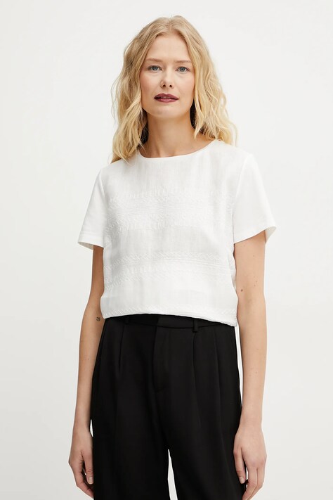 Tričko s příměsí lnu Weekend Max Mara bílá barva, 2515941112600