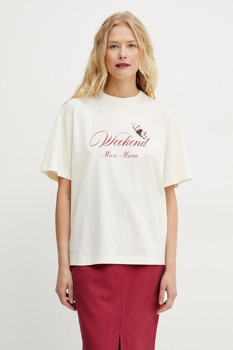 Weekend Max Mara tricou din bumbac femei, culoarea bej, 2515971032600