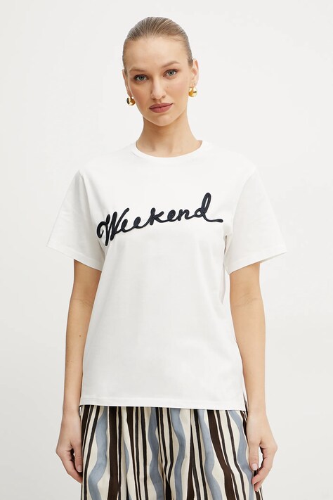 Weekend Max Mara tricou din bumbac femei, culoarea alb, 2515971042600