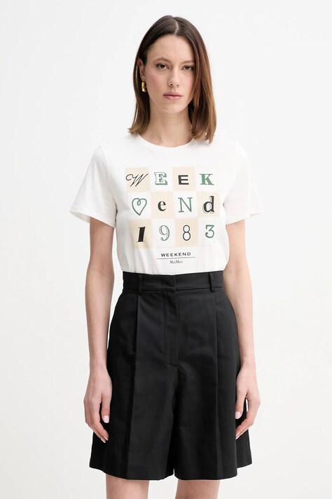 Weekend Max Mara tricou din bumbac femei, culoarea alb, 2515971052600