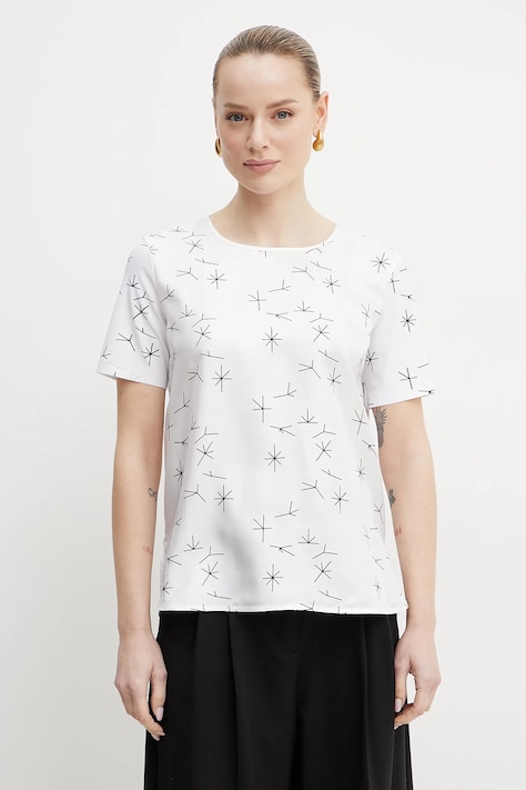 MM bluză din amestec de mătase femei, culoarea alb, modelator, 2516941087600