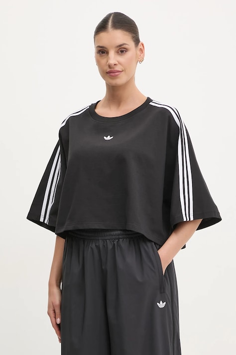 Pamučna majica adidas Originals BOXY TEE za žene, boja: crna, JY8884