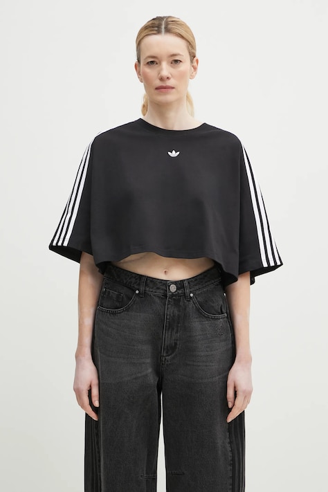 Βαμβακερό μπλουζάκι adidas Originals BOXY TEE γυναικείο, χρώμα: μαύρο, JY8884