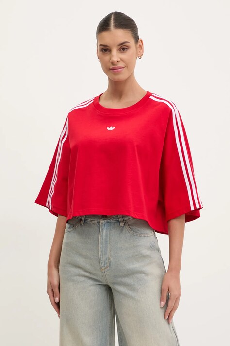 adidas Originals tricou din bumbac BOXY TEE femei, culoarea roșu, JY8885
