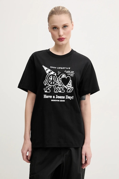Moschino Jeans t-shirt bawełniany damski kolor czarny 0714 3732