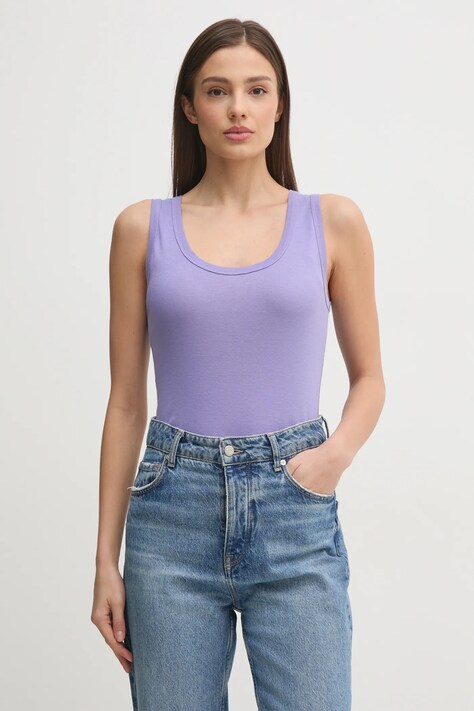 United Colors of Benetton top bawełniany kolor fioletowy 3GA2DH010